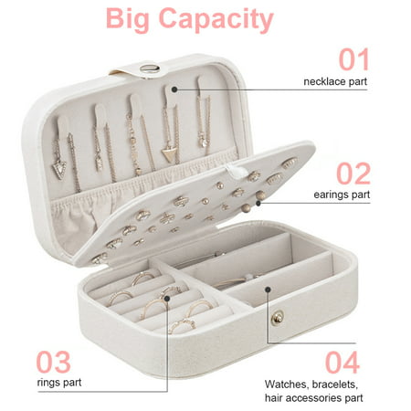 2-Layer Travel Jewelry Organizer Box PU for Women Necklace Earring Rings Display